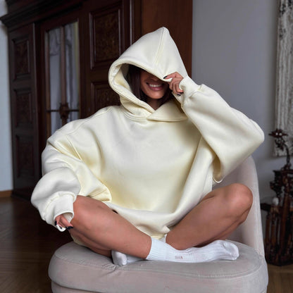 Damen Oversized Hoodie mit Taschen Hochgeschlossener Kragen