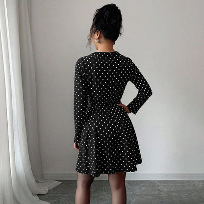 Damen Minikleid Punkte V-Ausschnitt