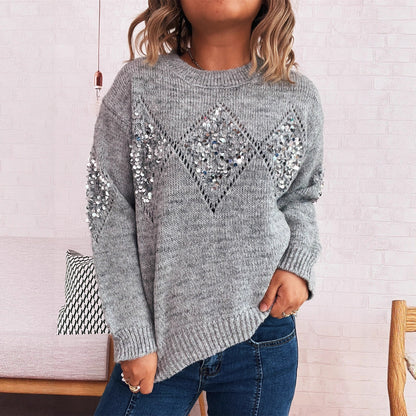 Damen Strickpullover Glitzerpailletten Elegant Schwarz Eveloria - Eveloria