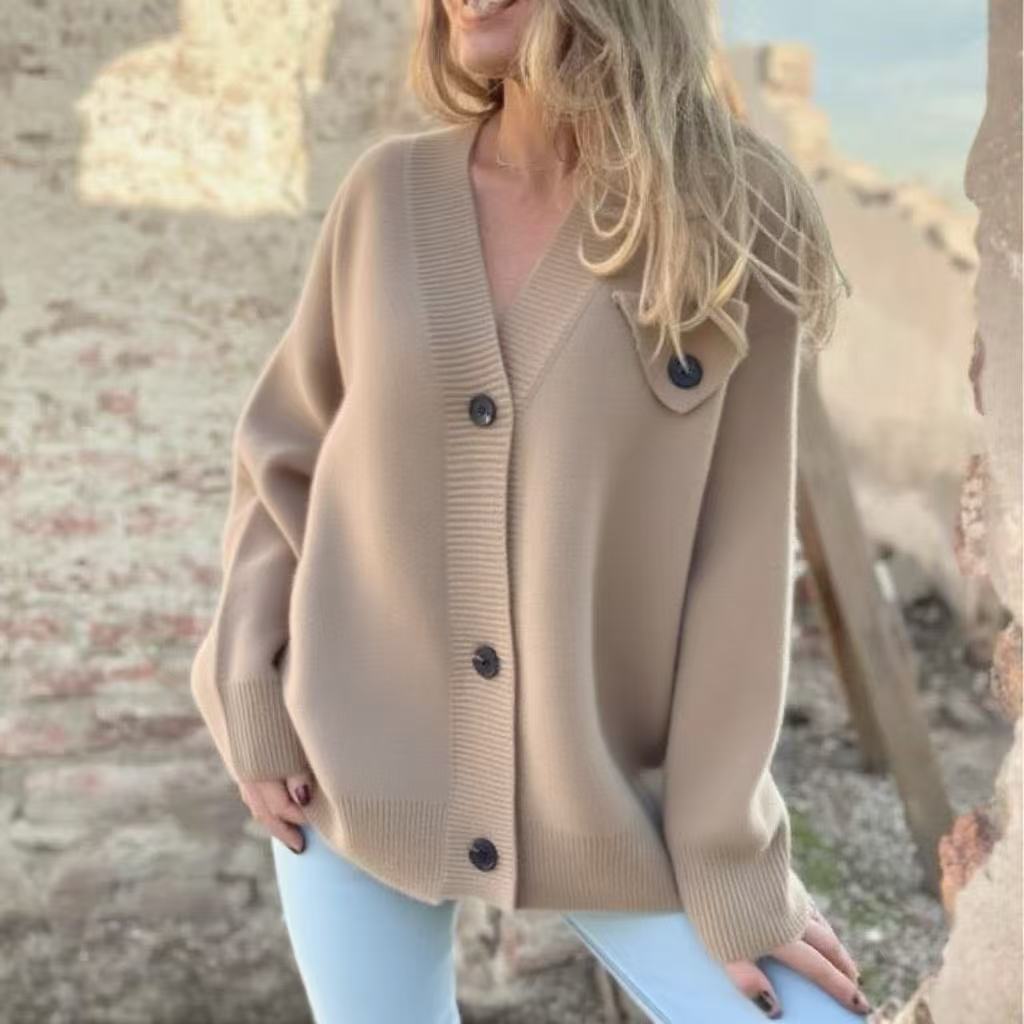 Damen Strickcardigan mit Knöpfen und breiten Ärmeln