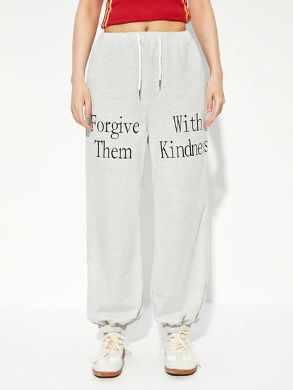 Damen Jogginghose Elastisch Grafit-Print Eveloria