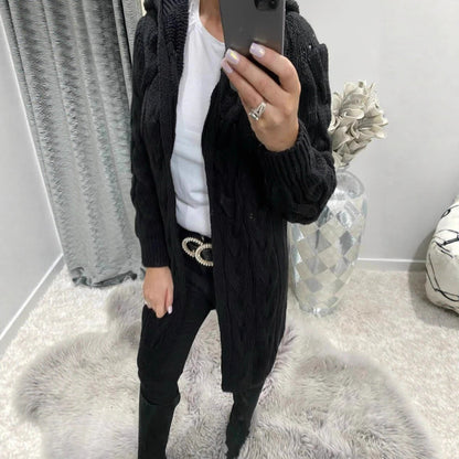 Damen Cardigan Grobstrick Zopfdesign Beige mit Taschen