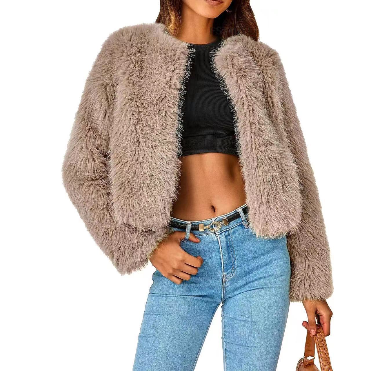 Damen Fleecejacke mit Fell-Design und Volumenärmeln