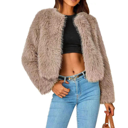 Damen Fleecejacke mit Fell-Design und Volumenärmeln