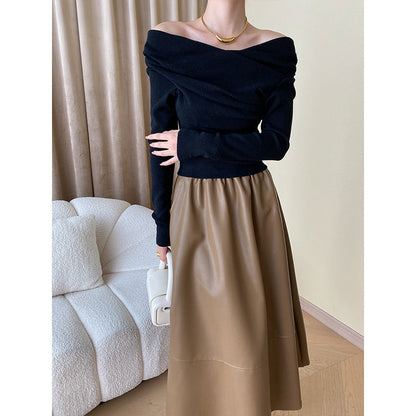 Damen Oberteil Asymmetrischer Kragen Geraffte Details Eveloria