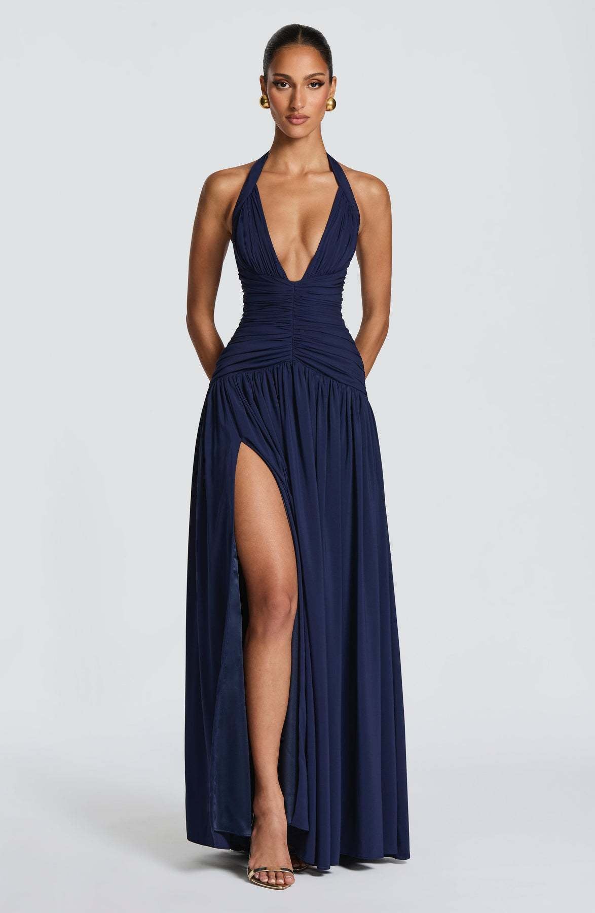 Damen Maxikleid mit Halterlosem Ausschnitt und Faltenwurf