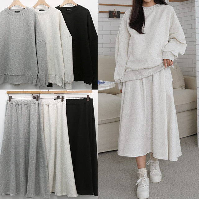 Damen Sweatshirt Set mit Maxi-Rock und Taschen Elegant