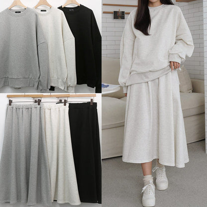 Damen Sweatshirt Set mit Maxi-Rock und Taschen Elegant