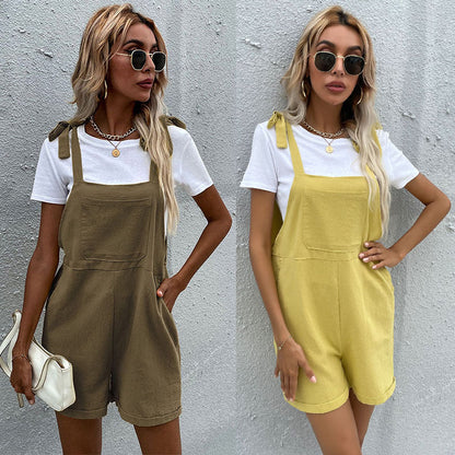 Eveloria Damen Latzshorts mit Taschen und verstellbaren Trägern