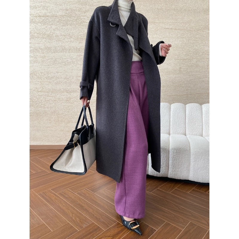 Damen Mantel Wollmix Lang Revers Eveloria