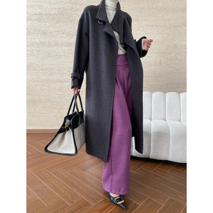 Damen Mantel Wollmix Lang Revers Eveloria