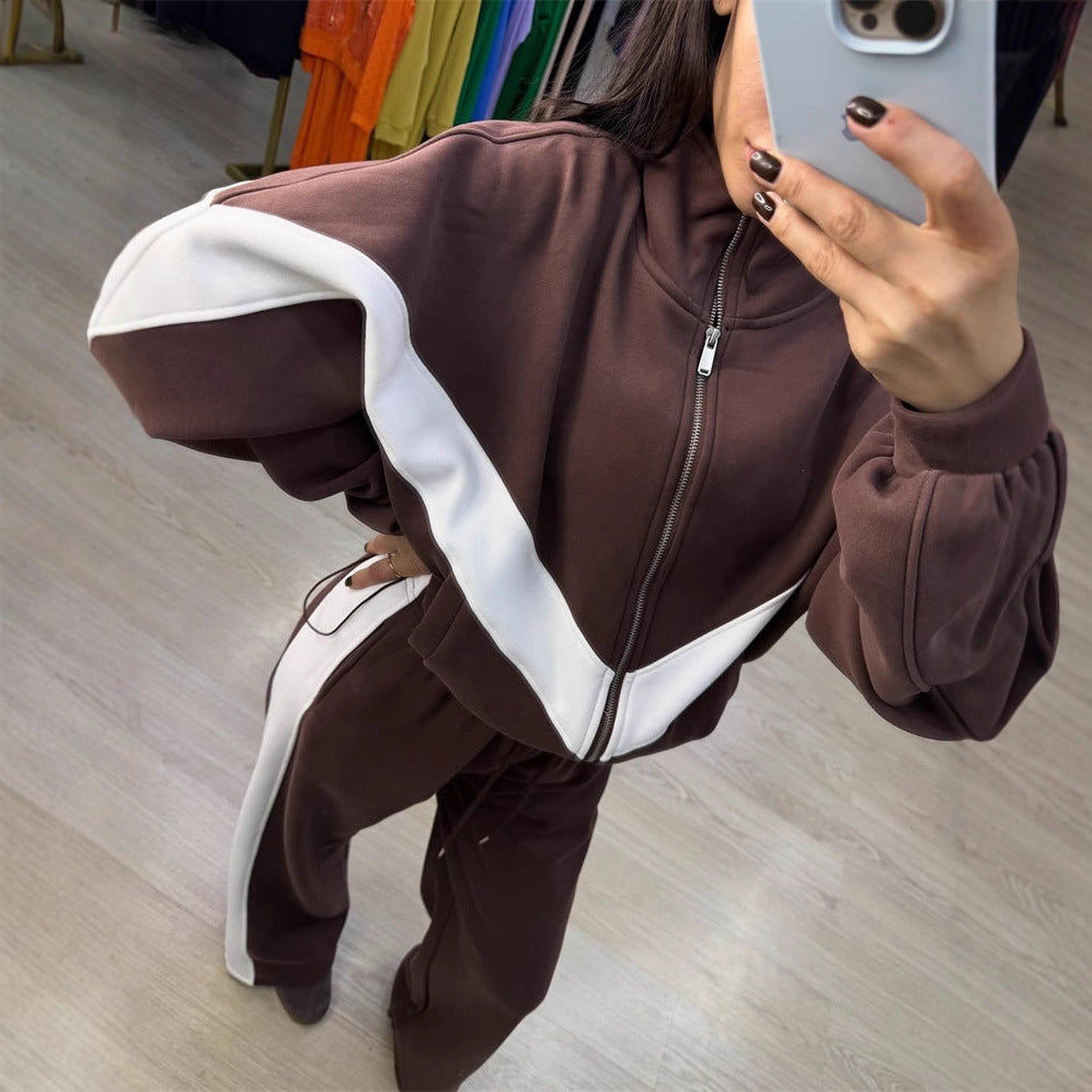 Damen Jogginganzug Hochkragen Kontraststreifen
