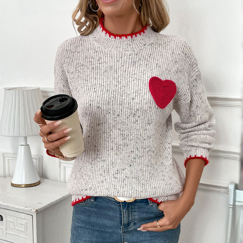 Damen Pullover Herzapplikation Rosa - Eveloria