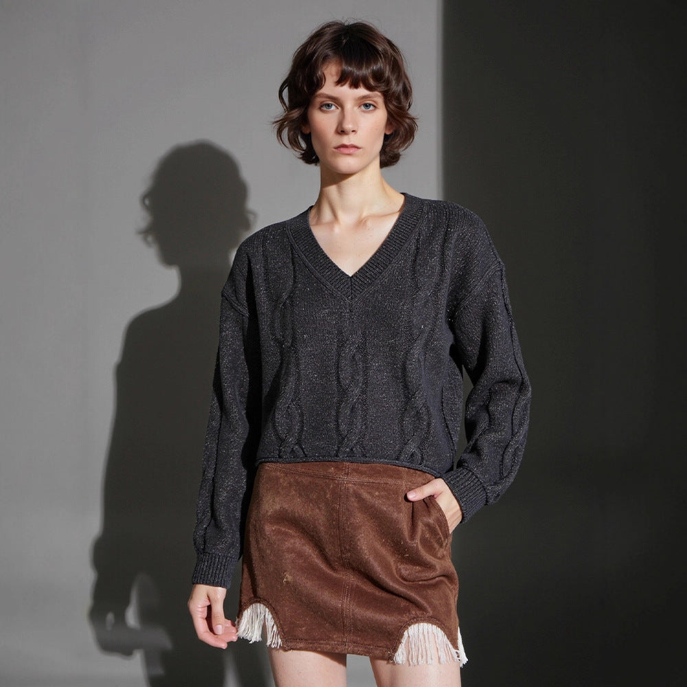 Damen Grobstrickpullover V-Ausschnitt Modern Eveloria - Eveloria