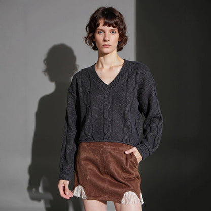 Damen Grobstrickpullover V-Ausschnitt Modern Eveloria - Eveloria
