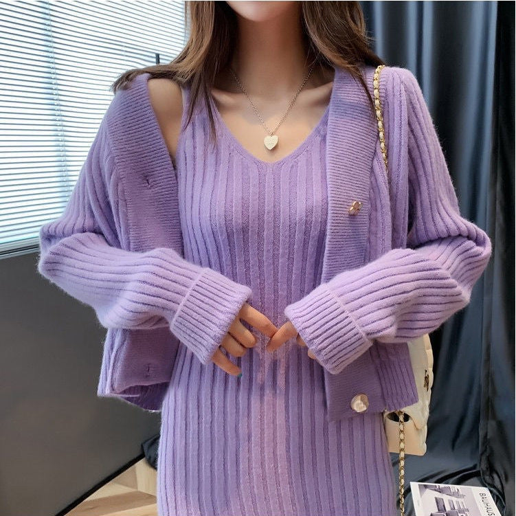 Damen Strickensemble V-Ausschnitt Cardigan - Eveloria