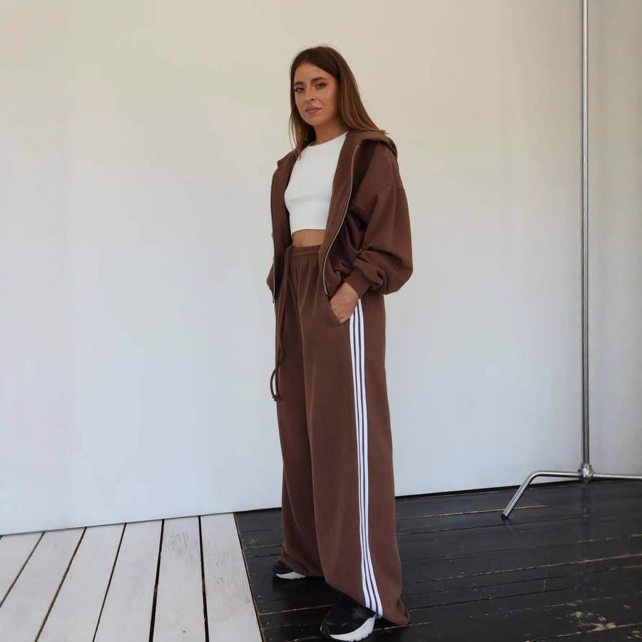 Damen Sportliches Loungewear-Set mit Cropped-Hoodie und weiter Hose