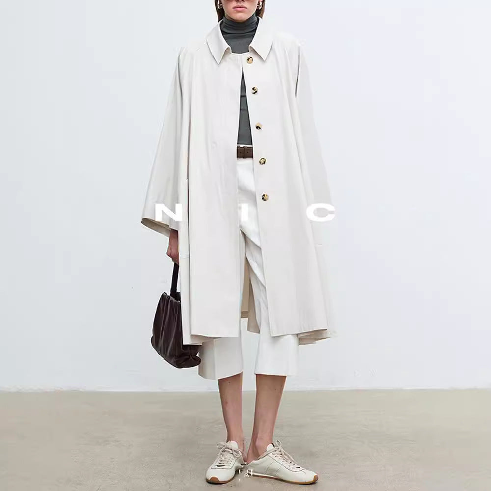 Damen Trenchcoat Lässig Übergroße Ärmel Schwarz Eveloria - Eveloria