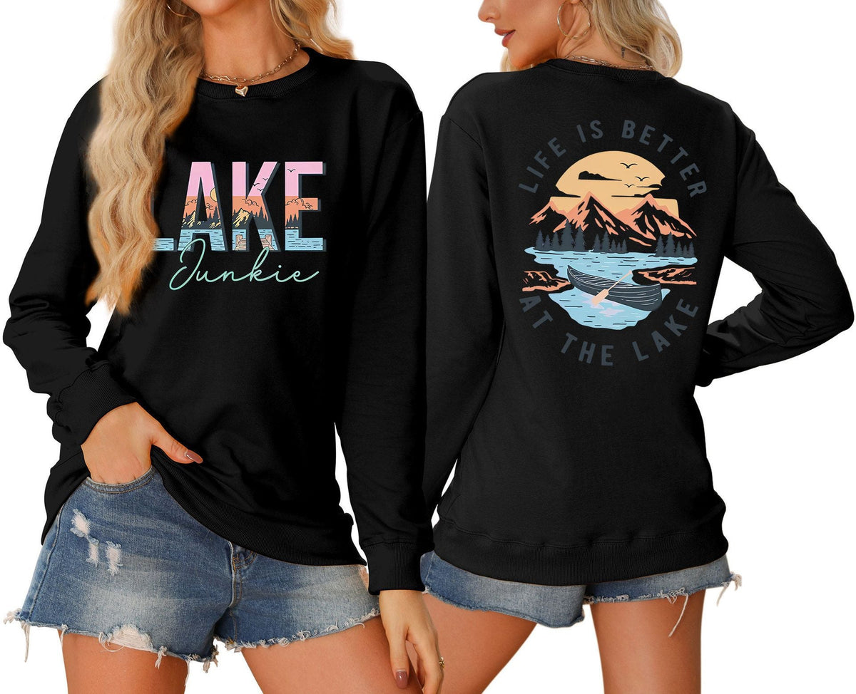 Damen Langarmshirt Lake-Motiv Leicht Baumwolle Weiß