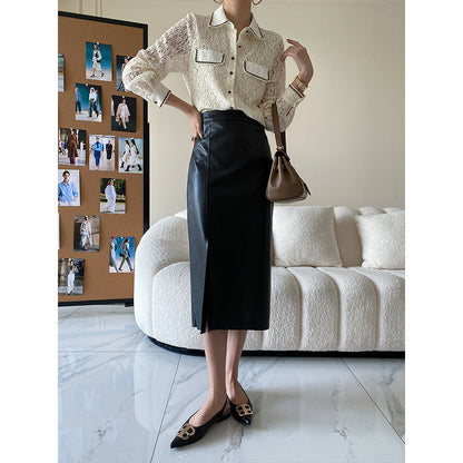 Damen Spitzenbluse mit Kontrastdetails Eveloria