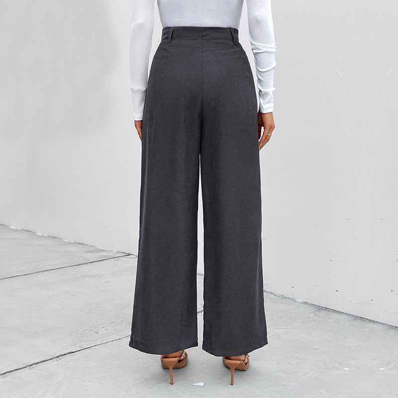 Damen Hochtaillierte Weite Hose mit Taschen und Knöpfen