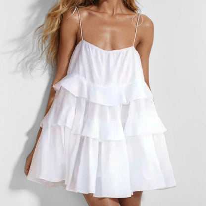 Damen Sommerkleid Rüschenkleid Schwingender Saum Eveloria