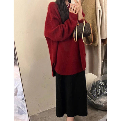 Damen Oversized Pullover Weiches Strickmaterial Lässig Beige