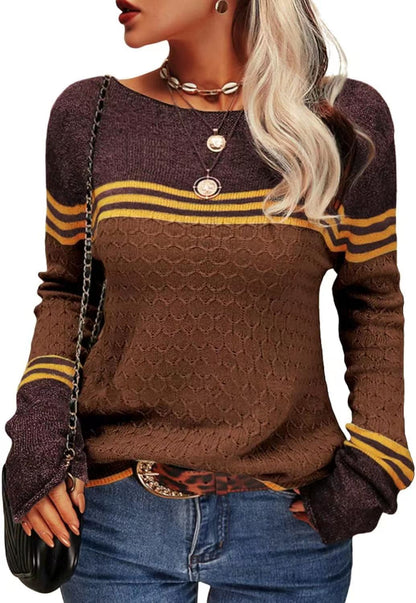 Damen Strickpullover Kontrastfarben Einzigartige Textur Grau