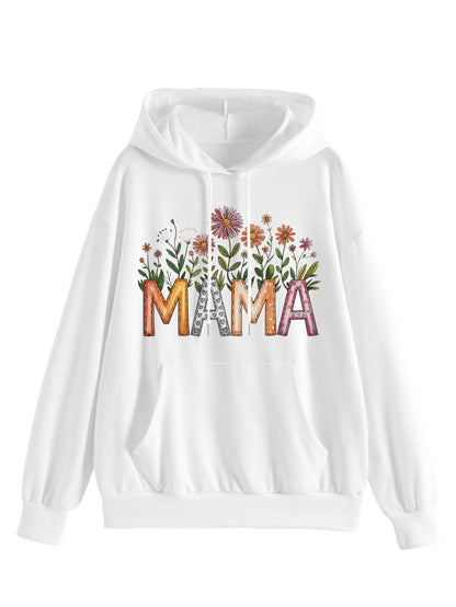 Damen Kapuzenpullover Floralmuster mit Schriftzug Eveloria