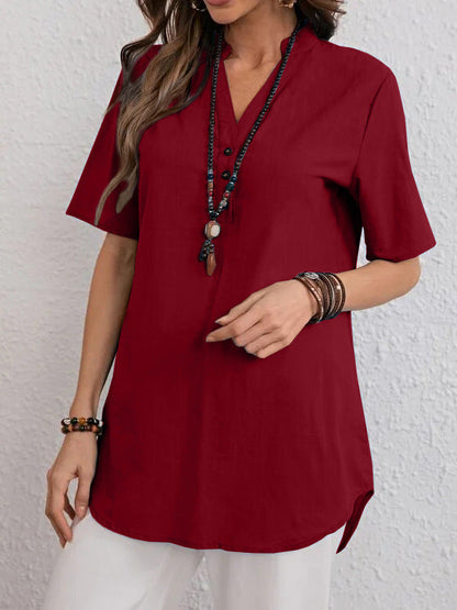 Damen Blusenshirt Kurzärmlig Modern Druckknöpfe Bequem Weiß