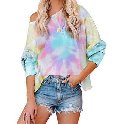 Damen Batikbluse Lockere Passform Asymmetrisch Eveloria