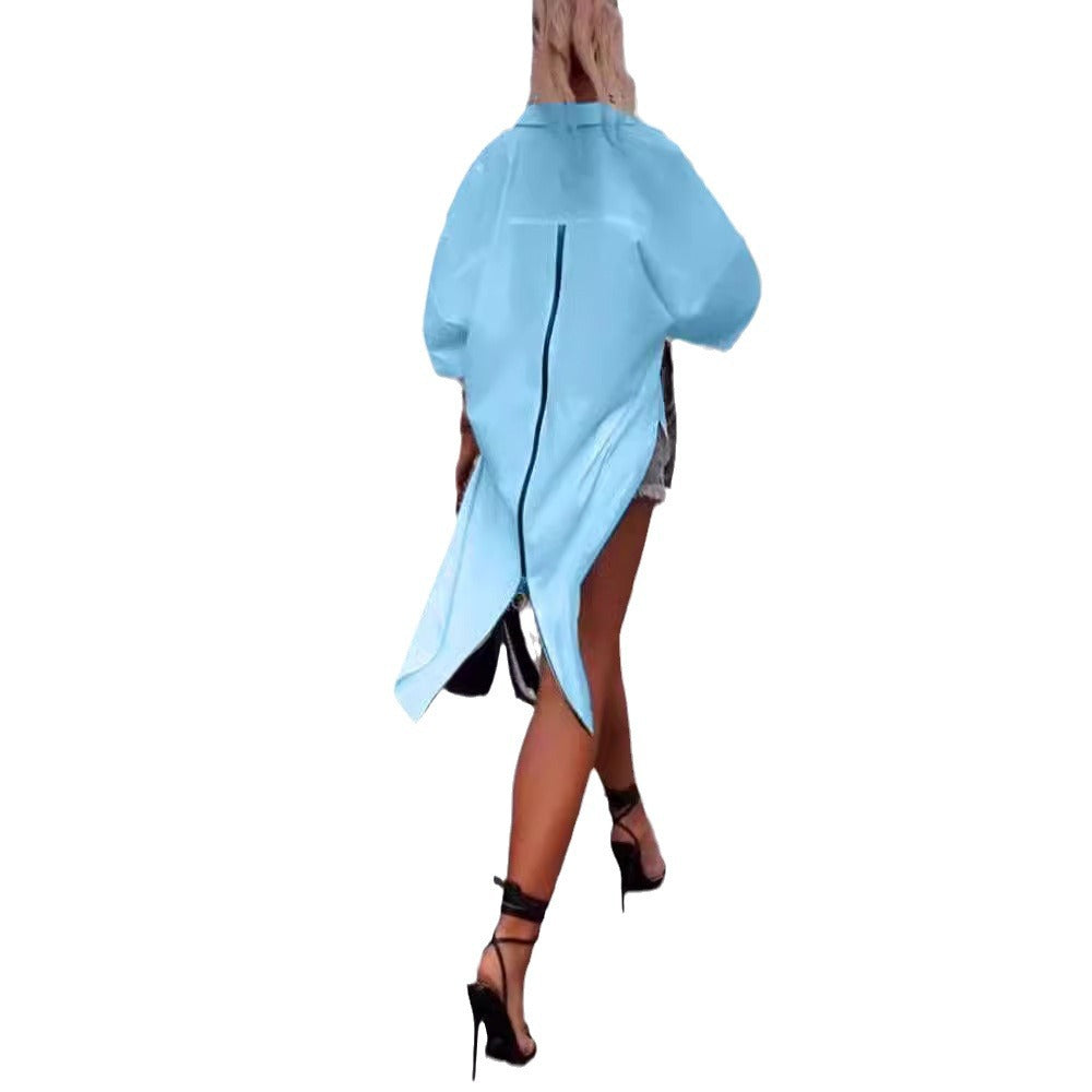 Damen Oversize Blusenjacke Reißverschluss Eveloria