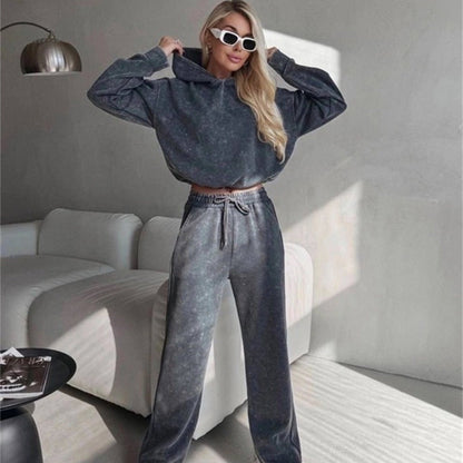 Damen Hoodie-Set Weite Hose Elastischer Bund Schwarz Eveloria - Eveloria
