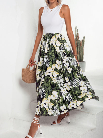 Damen Maxirock Floralmuster Schwingender Saum Eveloria