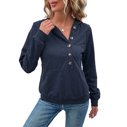 Damen Kapuzenpullover Lässig Knopfdetails Moderner Schnitt