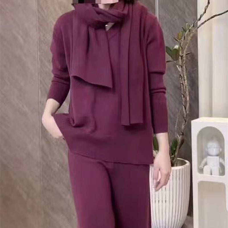 Damen Strickensemble Rundhalsausschnitt Weites Bein Eveloria