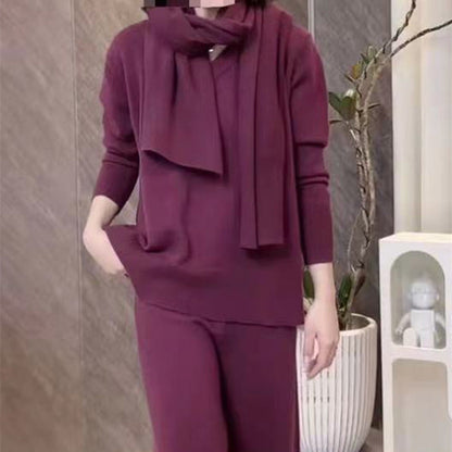 Damen Strickensemble Rundhalsausschnitt Weites Bein Eveloria