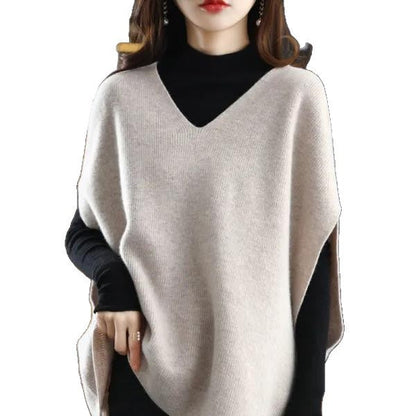 Damen Strickponcho V-Ausschnitt Eveloria