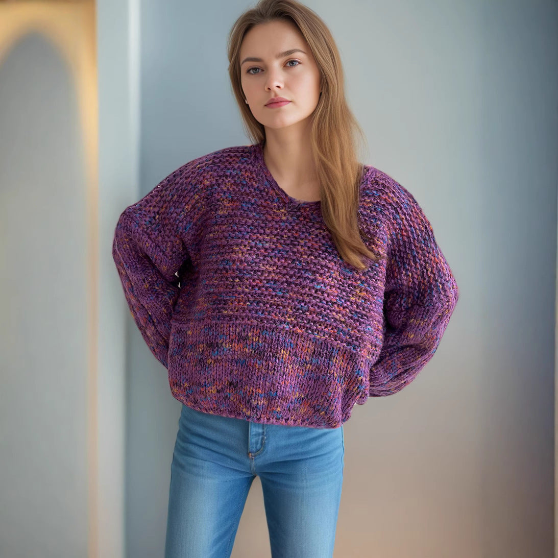 Damen Strickpullover Weit Schnitt Elegante Ärmel Eveloria