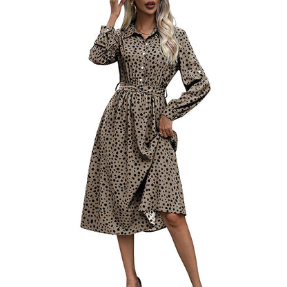 Damen Hemdblusenkleid Tailliert Punkte Eveloria