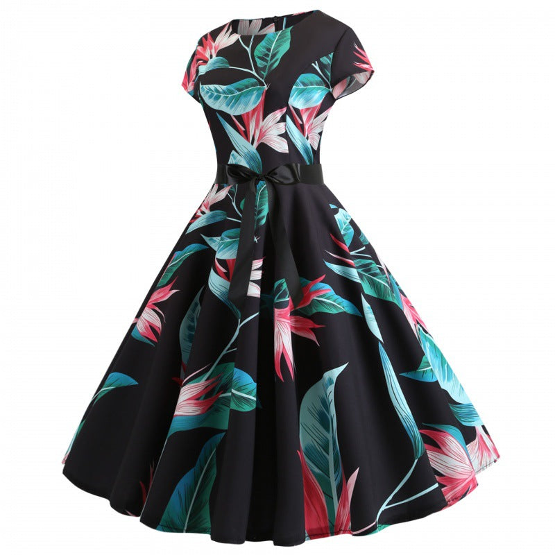 Damen Swingkleid Floralmuster Mit Taillengürtel