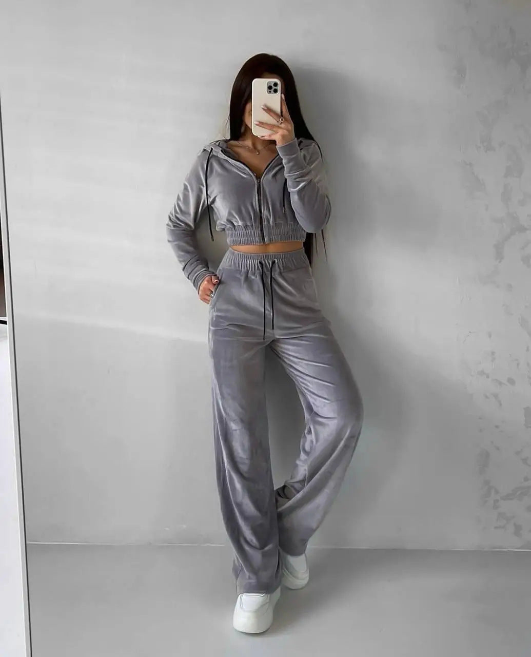 Damen Velours Hoodie Jogginghose Set Eveloria