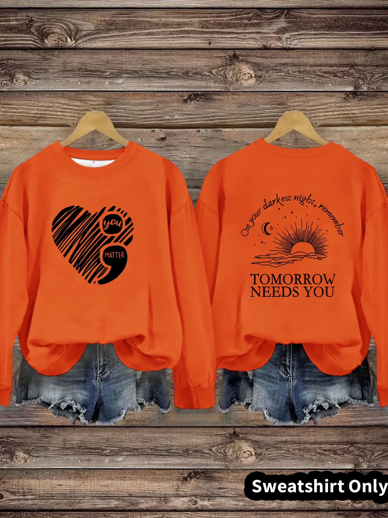 Damen Sweatshirt Großes Herzmotiv Inspirierender Aufdruck Eveloria
