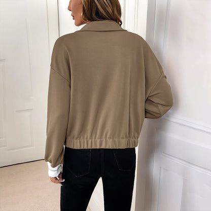 Damen Overshirt Jacke Baumwolle Praktische Taschen Abgerundeter Saum