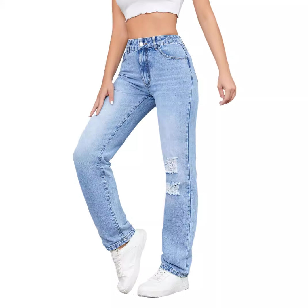 Damen Highwaist Jeans Vintage-Look Destroyed-Effekt