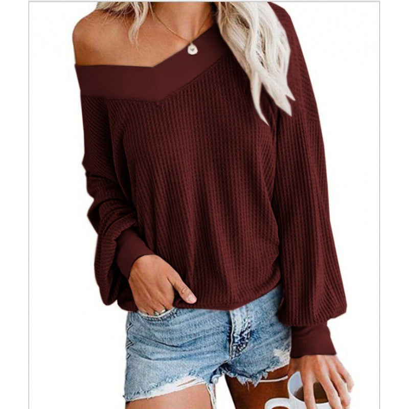 Damen Oversized Pullover Baumwoll V-Ausschnitt Rippdetails Grau