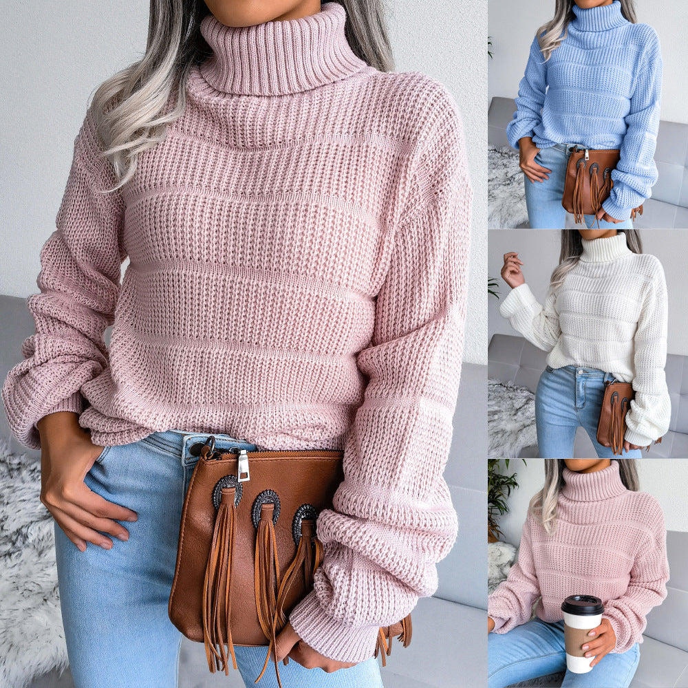 Damen Rollkragenpullover Strukturiertes Strickmuster Eveloria - Eveloria