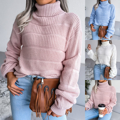 Damen Rollkragenpullover Strukturiertes Strickmuster Eveloria - Eveloria