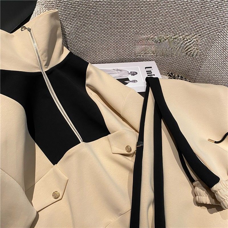 Damen Kapuzenpullover Reißverschluss Kontrastdetails Eveloria