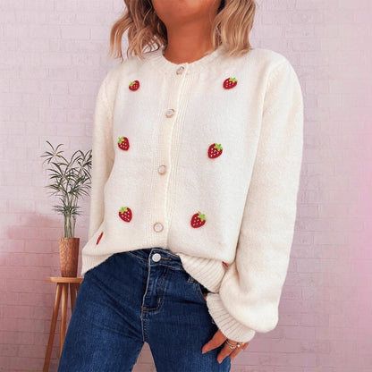 Damen Strickjacke Erdbeerdesign